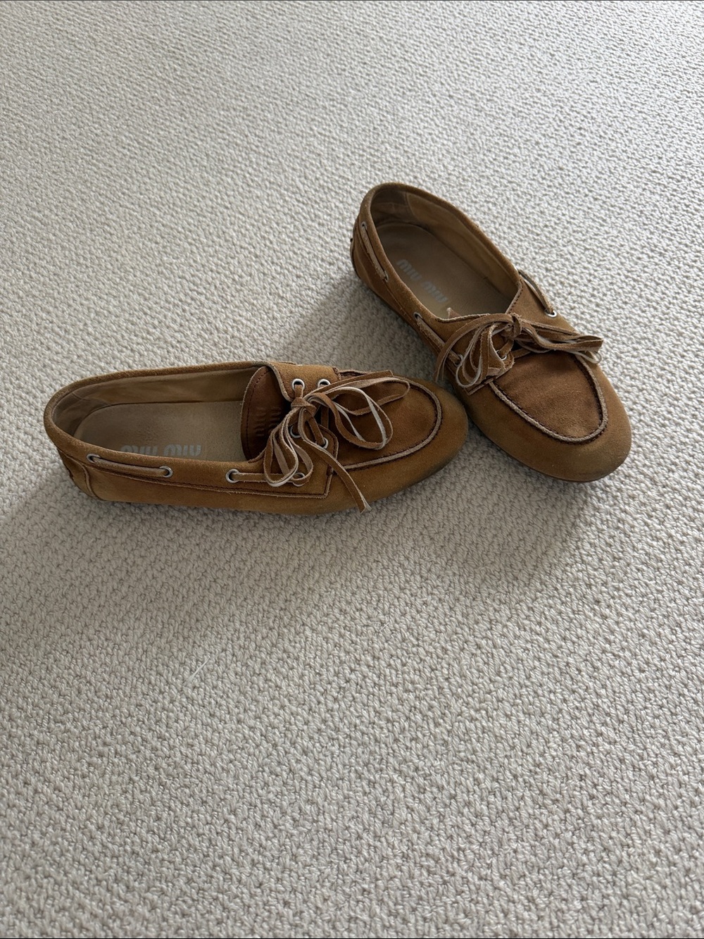Miu Miu Tan Suede Driving Loafers